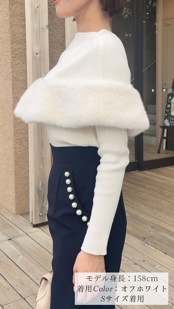 ✨大人気アイテムが再登場✨期間限定1000円OFF💗ニット　ファー付ケープ＋ボートネックリブ長袖　フェリーシェル　fch412-0764
