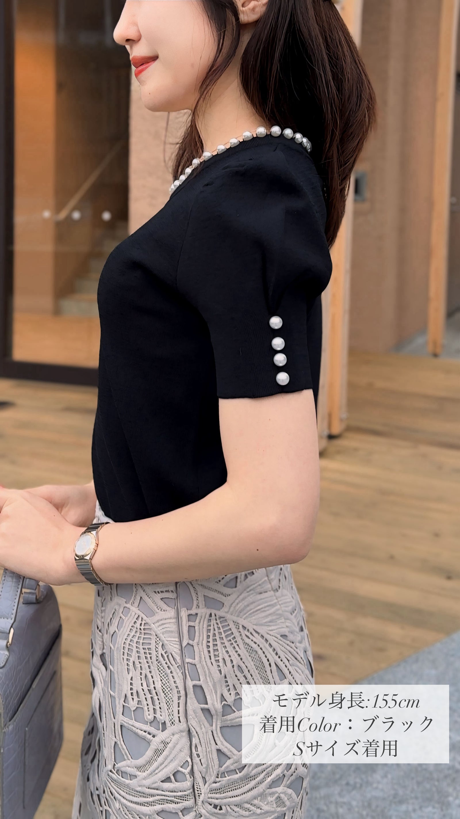 【1度着用のみ美品】 エブール 近年モデル ニット 5分丈 半袖 カシミヤ 1度着用のみ美品】 エブール 近年モデル ニット 5分丈 半袖