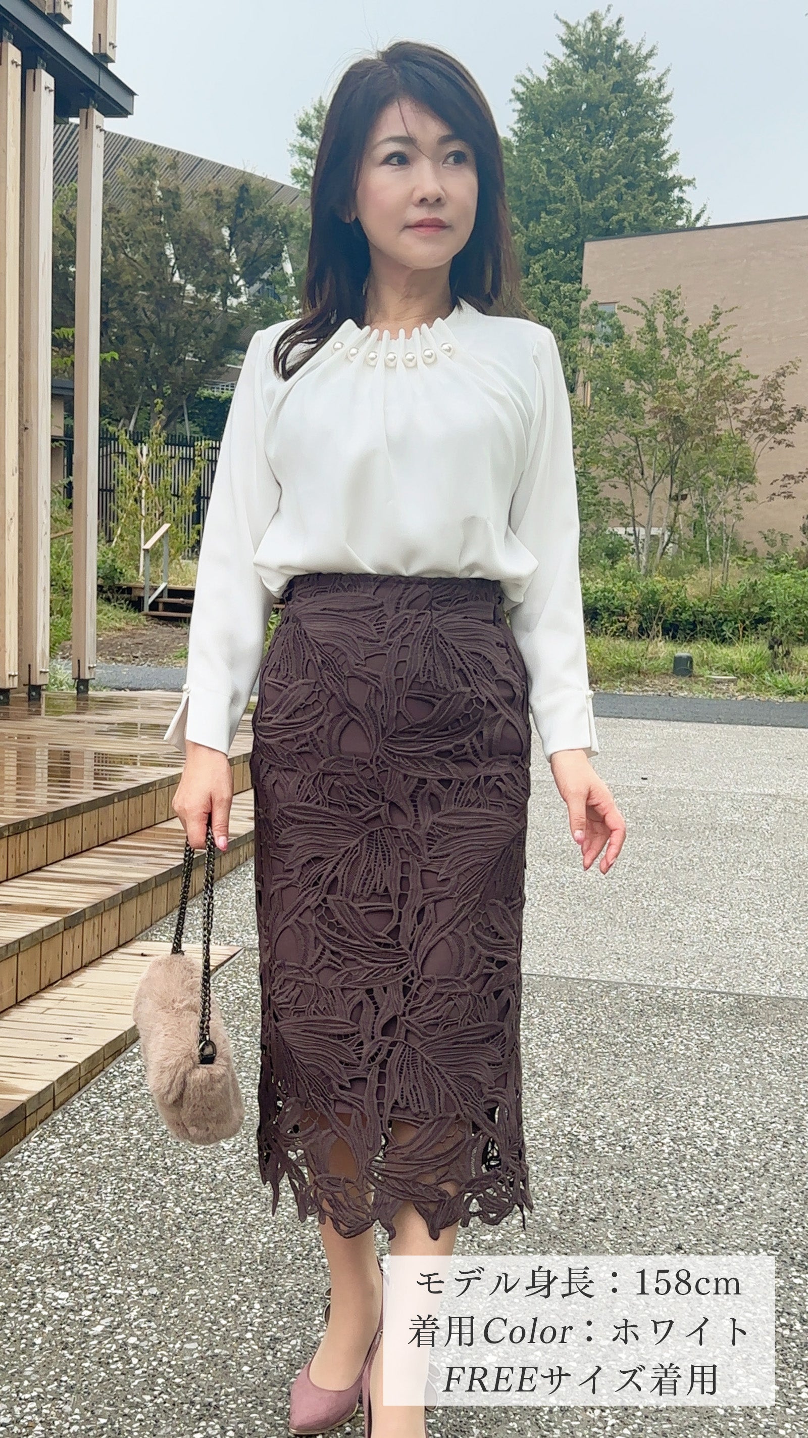 追加販売】ブラウス 襟立体パール 袖口スリット 長袖 フェリーシェル