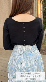 💕再入荷しました💕　前後２Way　中心パールニット　ボートネック 9分袖 フェリーシェル　fch412-0802