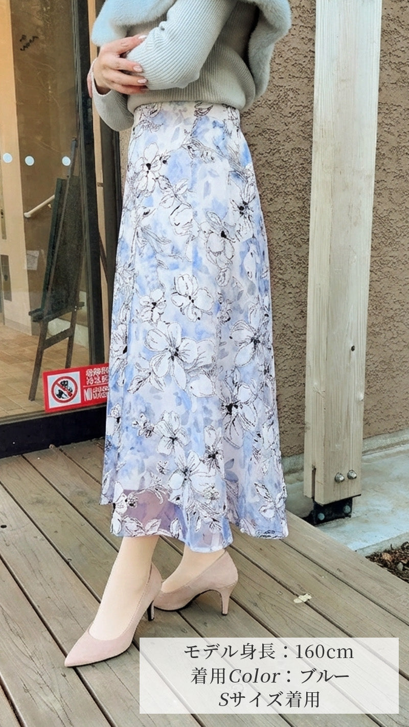 🌸追加販売🌸フラワーオーガンジーフレアスカート fch611-0788