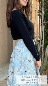 💕再入荷しました💕　前後２Way　中心パールニット　ボートネック 9分袖 フェリーシェル　fch412-0802