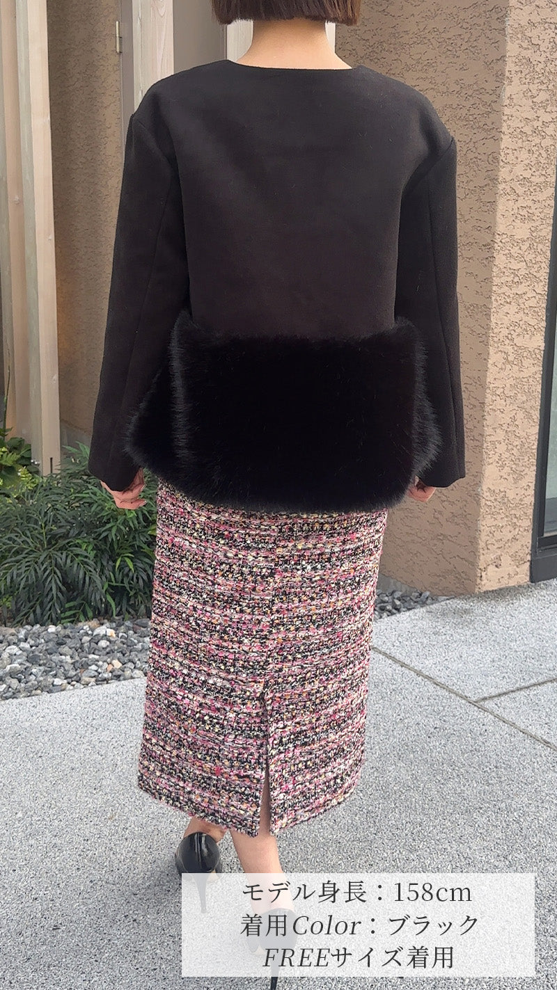 【大人気コート再登場】　裾ファー付きコート　 フェリーシェル　fch112-0765