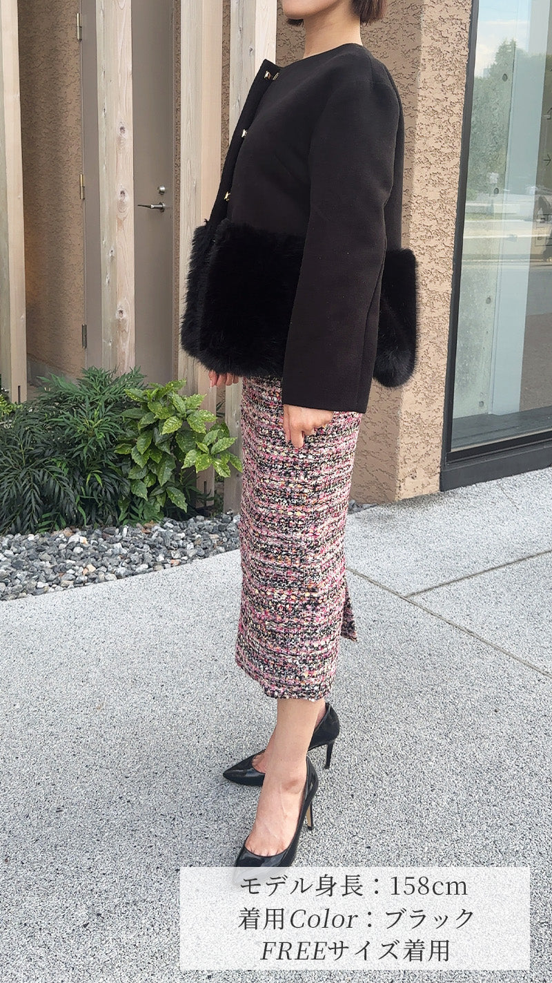 【大人気コート再登場】　裾ファー付きコート　 フェリーシェル　fch112-0765