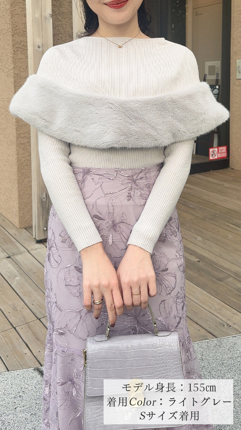 ✨大人気アイテムが再登場✨期間限定1000円OFF💗ニット　ファー付ケープ＋ボートネックリブ長袖　フェリーシェル　fch412-0764