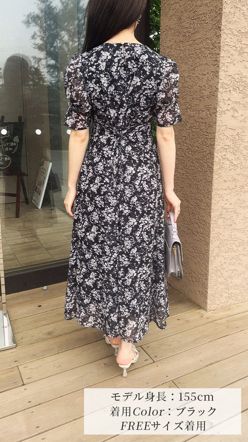 《新作🌟》小花柄バックリボンワンピース半袖　フェリーシェル　fch321-0785
