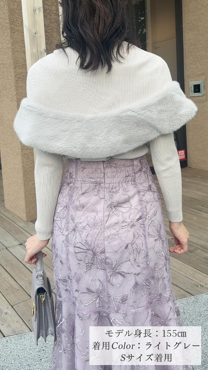✨大人気アイテムが再登場✨期間限定1000円OFF💗ニット　ファー付ケープ＋ボートネックリブ長袖　フェリーシェル　fch412-0764