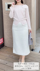 💕再入荷しました💕　前後２Way　中心パールニット　ボートネック 9分袖 フェリーシェル　fch412-0802