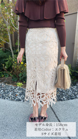 【🎀人気カラー再登場🎀】スカート　リボン柄レース　Iライン　フェリーシェル　fch611-0623
