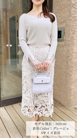 🤍まだ間に合うGW🤍期間限定20％OFF✨ニット　ハートネック　袖レース　9分袖　フェリーシェル　fch411-0736