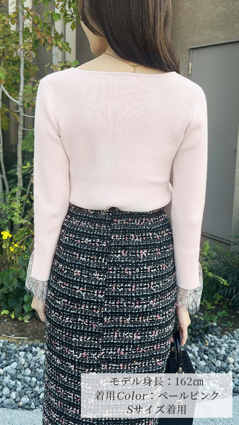 🌟新色登場・先行予約販売🌟ニット　ハートネック　袖口　レース　リブ　フェリーシェル　fch412-0730