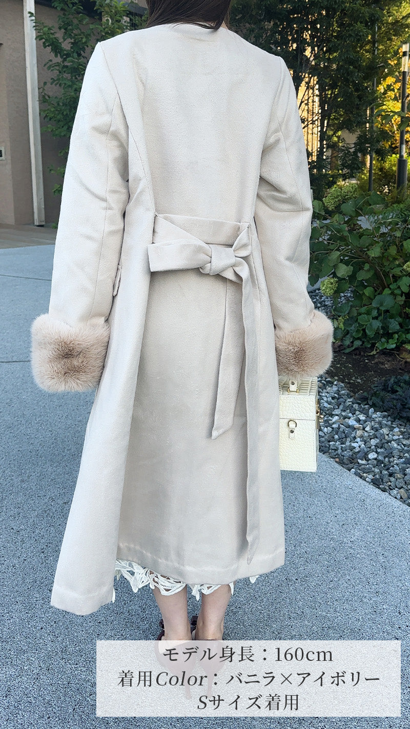 🎀コート🎀　ノーカラー　袖ファー　ロング丈　フェリーシェル　fch112-0718