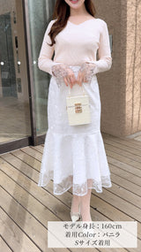 🤍まだ間に合うGW🤍期間限定20％OFF✨ニット　ハートネック　袖レース　9分袖　フェリーシェル　fch411-0736