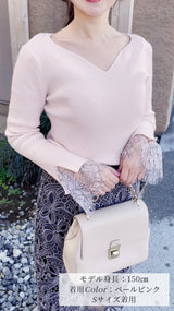 🌷追加販売🌷即日〜3日営業日以内発送🌟ニット　ハートネック　袖口　レース　リブ　フェリーシェル　fch412-0730