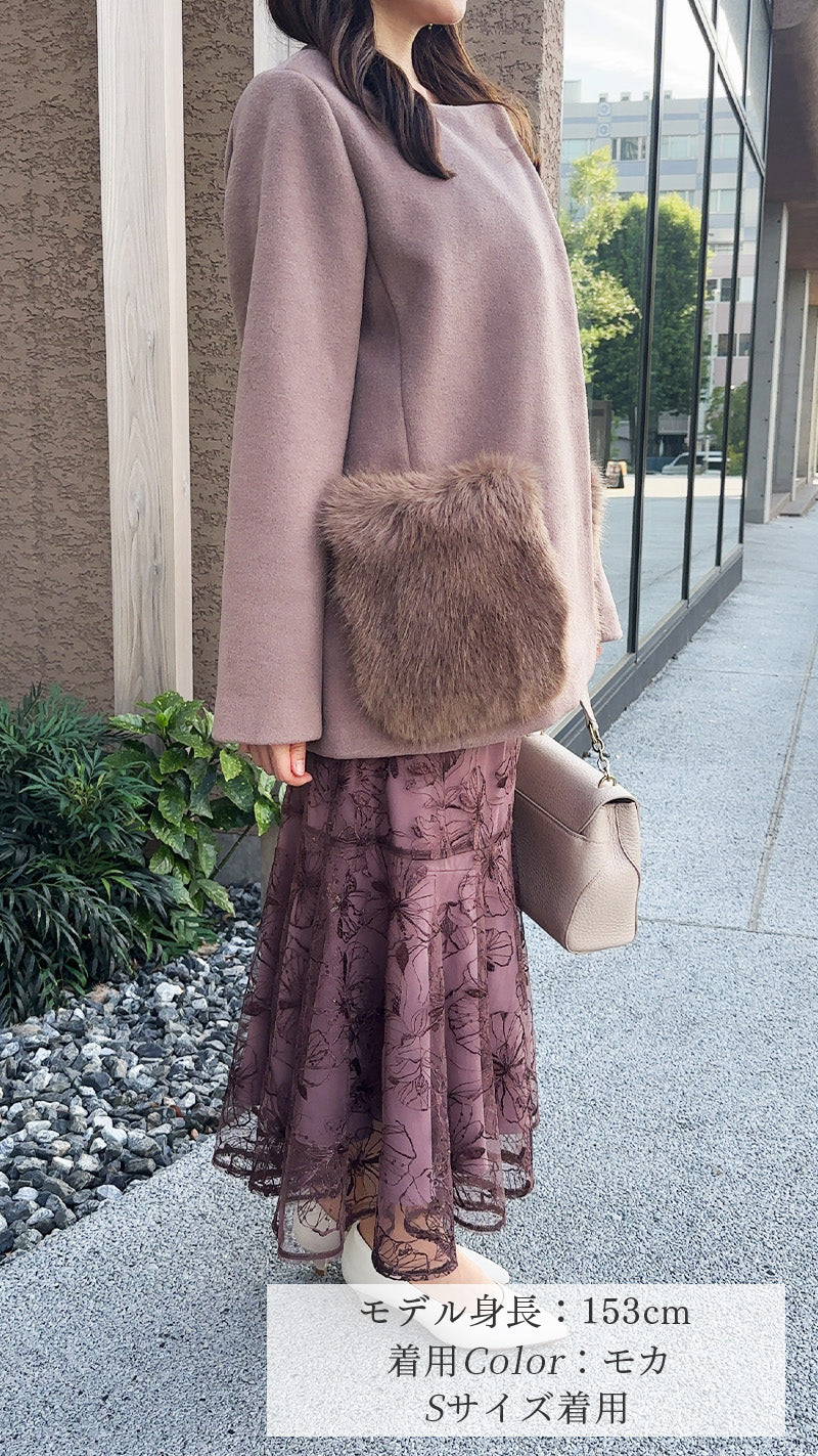 🍂秋冬コーデ🍂 コート　ポケット　ファー付　ハーフ丈　フェリーシェル　fch112-0732