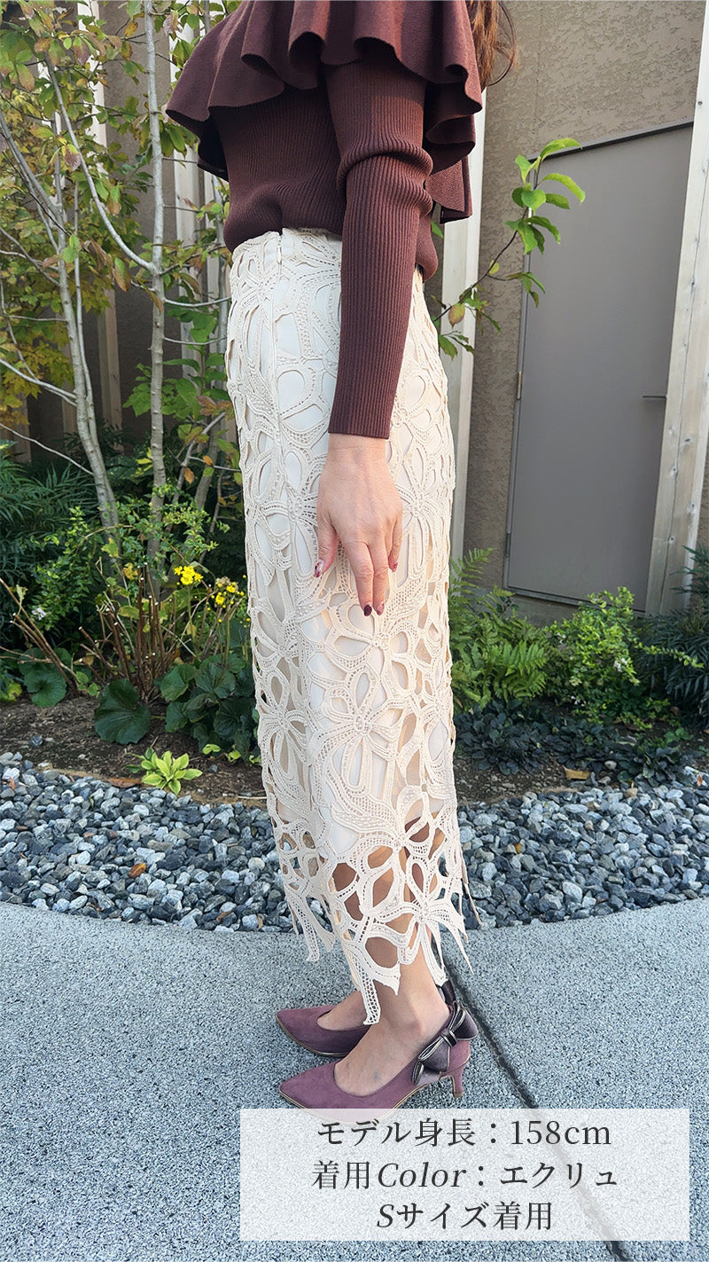 【🎀人気カラー再登場🎀】スカート　リボン柄レース　Iライン　フェリーシェル　fch611-0623