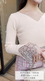 🤍まだ間に合うGW🤍期間限定20％OFF✨ニット　ハートネック　袖レース　9分袖　フェリーシェル　fch411-0736