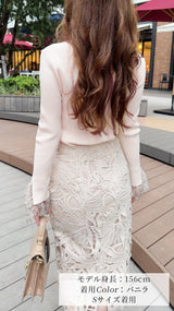 ＼定番アイテム再入荷💖／ニット　ハートネック　袖レース　9分袖　フェリーシェル　fch411-0736