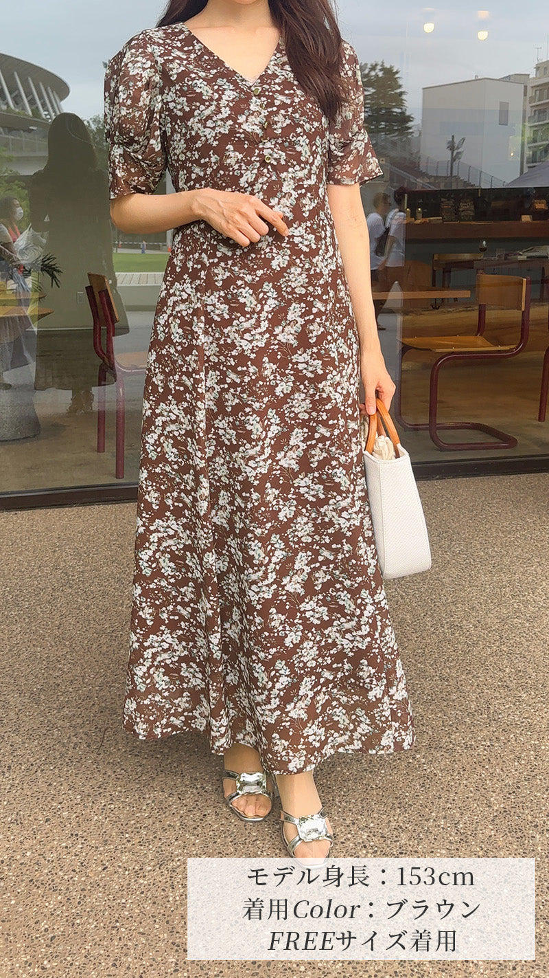 《新作🌟》小花柄バックリボンワンピース半袖　フェリーシェル　fch321-0785