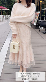 ✨新作✨先行販売予約💕期間限定　1000円off💕前後Vネック レース付き 畦編みニット　フェリーシェル　fch422-0820