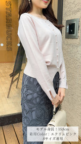 💕入荷しました💕　前後２Way　中心パールニット　ボートネック 9分袖 フェリーシェル　fch412-0802