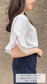 【入荷しました！即日から３営業日以内発送可能✨新色・ネイビー✨】ブラウス　2段シフォン＆フリル メタルバー 半袖 フェリーシェル　fch811-0576