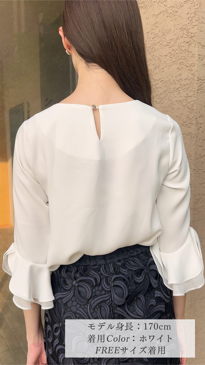 【完売カラー再販売⭐️販売開始しました】 ブラウス　バーフリル襟　花びら袖 7分丈　フェリーシェル　fch811-0777