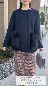 🍂秋冬コーデ🍂 コート　ポケット　ファー付　ハーフ丈　フェリーシェル　fch112-0732