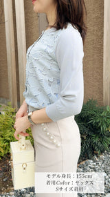 《再入荷🌸即日〜3営業日以内発送可能》前身頃刺繍レース　ニットカーディガン　7分袖　fch411-0786