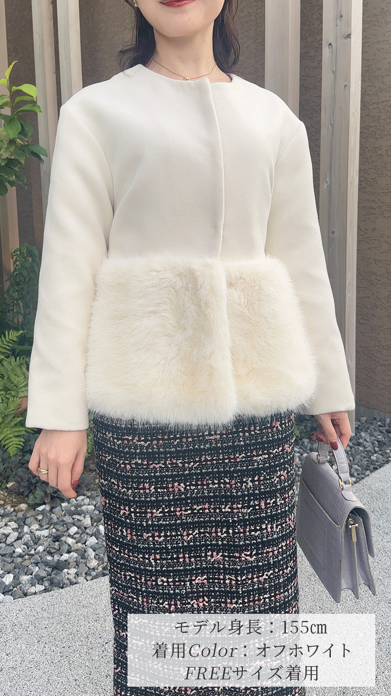 【大人気コート再登場】　裾ファー付きコート　 フェリーシェル　fch112-0765