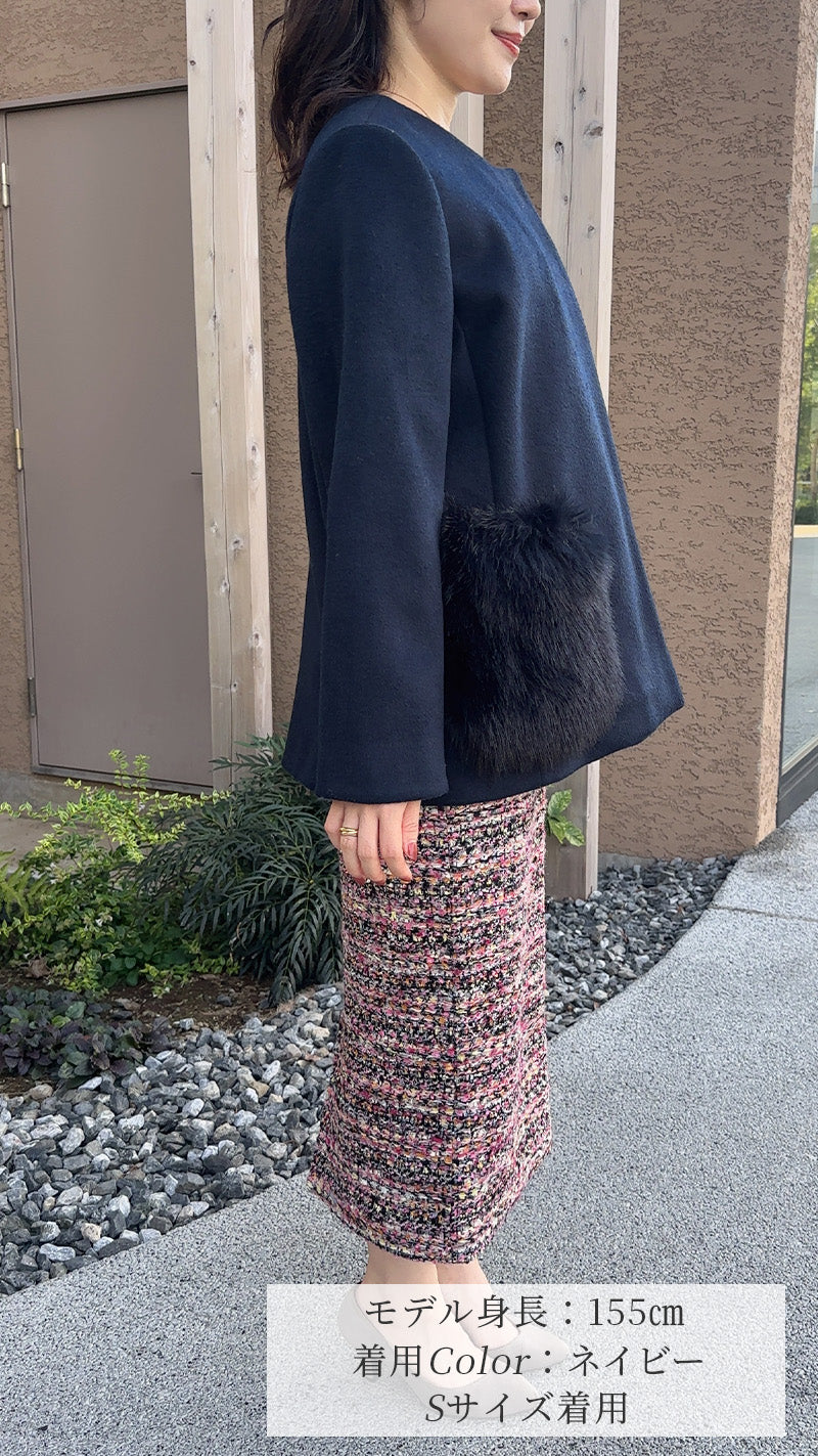 🍂秋冬コーデ🍂 コート　ポケット　ファー付　ハーフ丈　フェリーシェル　fch112-0732