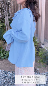 【新作】襟2段フリル　袖フレアーブラウス長袖　フェリーシェル　fch821-0806