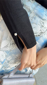 💕再入荷しました💕　前後２Way　中心パールニット　ボートネック 9分袖 フェリーシェル　fch412-0802