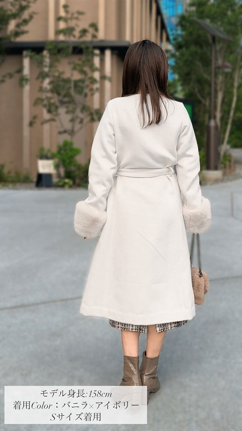 🎀コート🎀　ノーカラー　袖ファー　ロング丈　フェリーシェル　fch112-0718