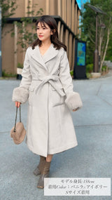 🎀コート🎀　ノーカラー　袖ファー　ロング丈　フェリーシェル　fch112-0718
