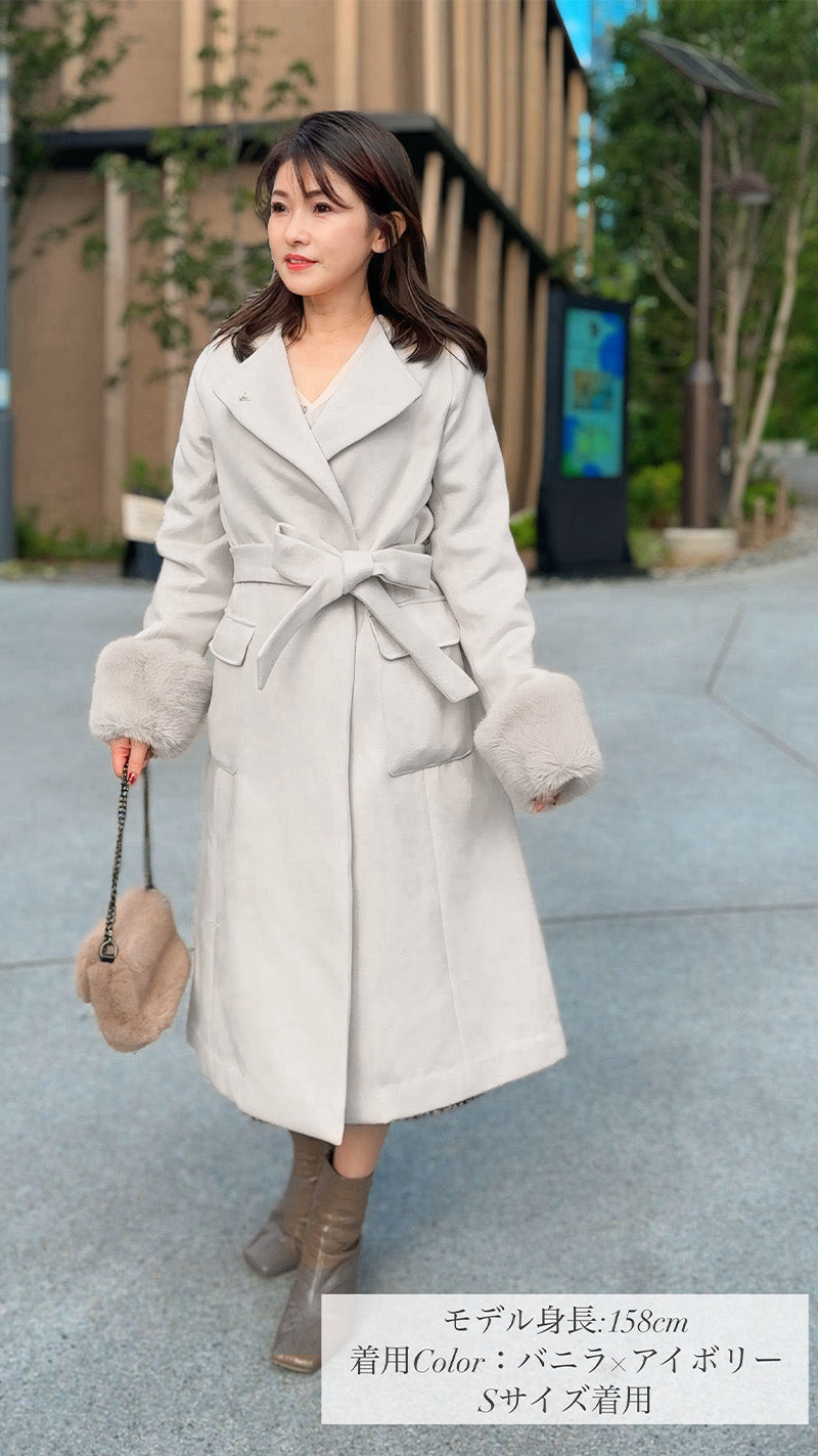 🎀コート🎀　ノーカラー　袖ファー　ロング丈　フェリーシェル　fch112-0718