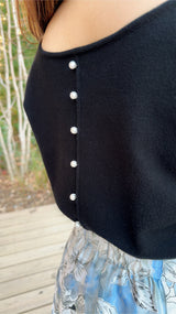 💕再入荷しました💕　前後２Way　中心パールニット　ボートネック 9分袖 フェリーシェル　fch412-0802