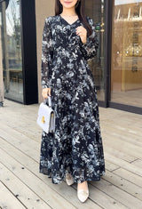 ワンピース花柄シフォン　長袖　フェリーシェル　fch321-0770