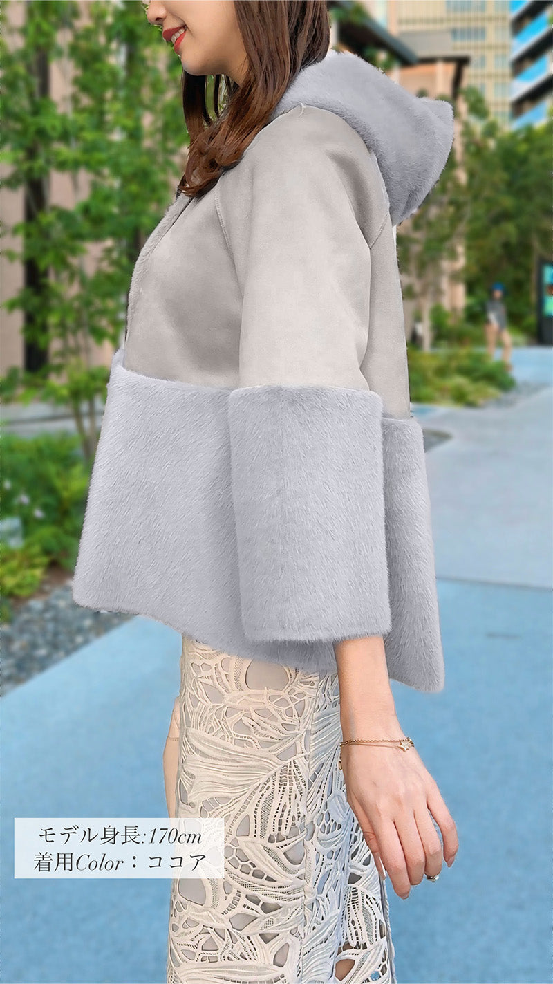 【期間限定特別PRICE_3,000円OFF】フードコート フェイクムートン＆ファー フェリーシェル｜fch122-0601